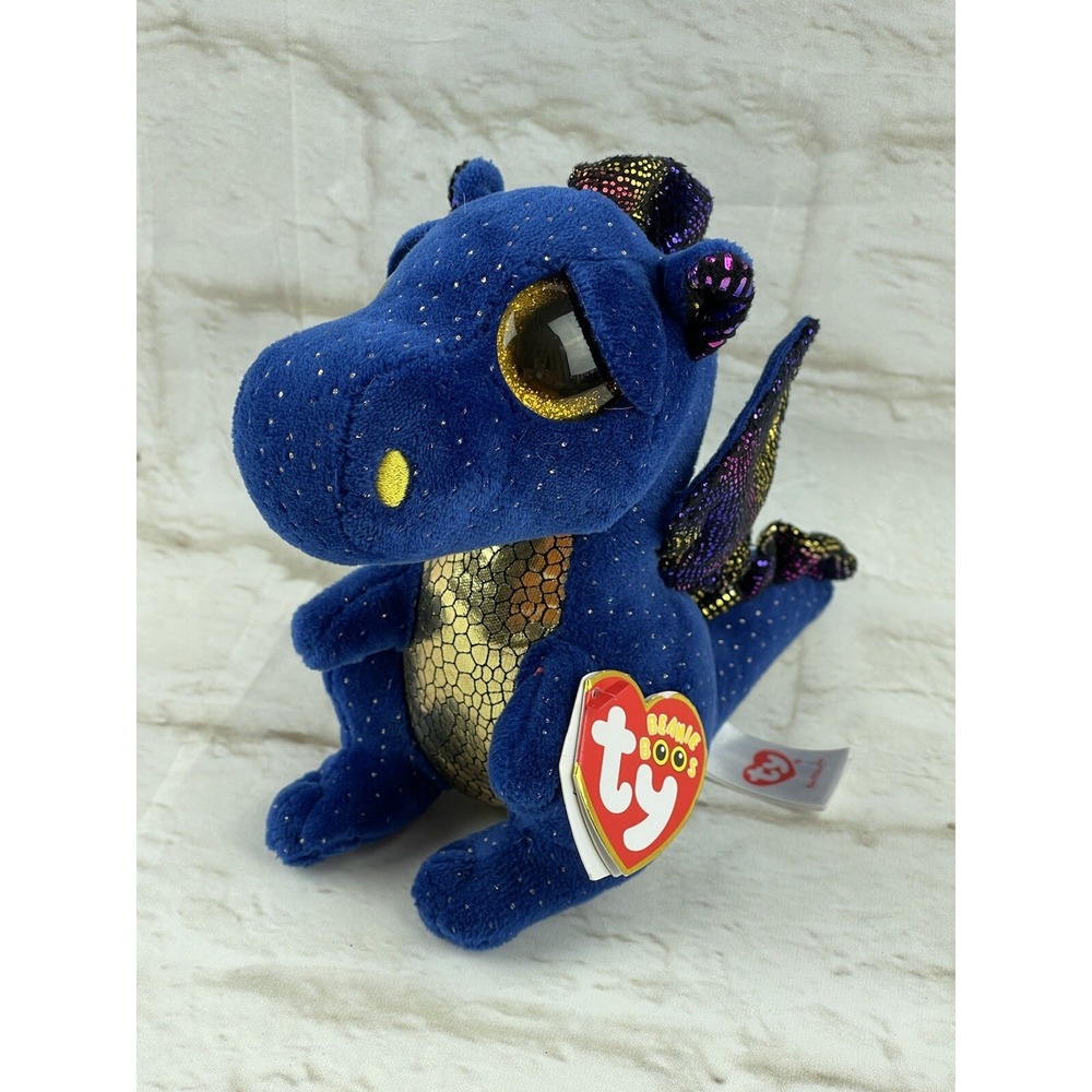 Ty Beanie Boos 6" Saffire BLUE SPECKLED DRAGON SMALL Plush Animal Toy w/ Tag
